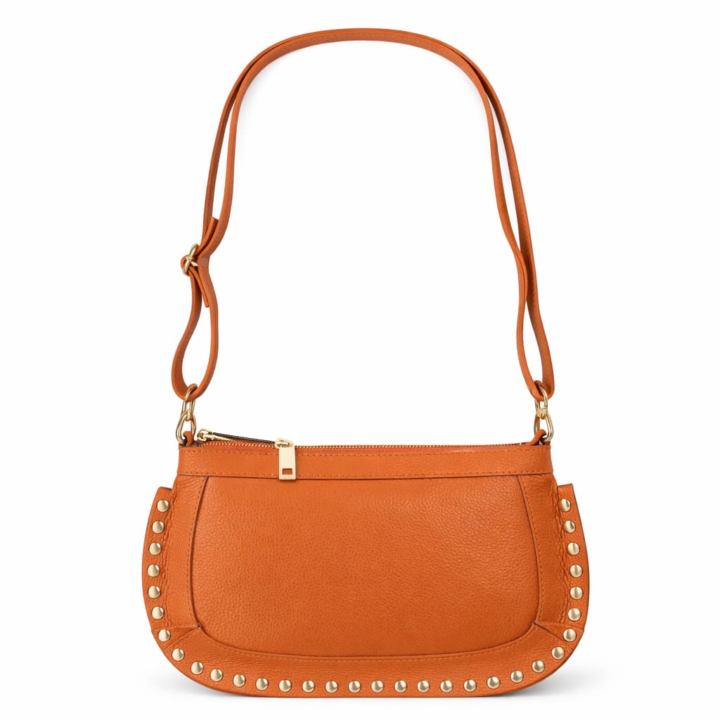 Bandolera ovalada piel tachuelas